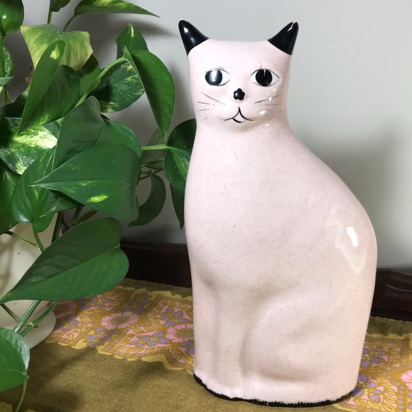 Vintage Other - SOLD N.S. Gustin Pink & Black Hand Painted Cat